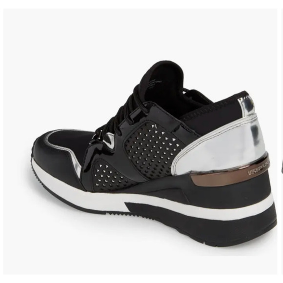 Michael Kors Black Scout Trainer Scuba Leather Wedge Sneaker Star Design 9 - Picture 3 of 16